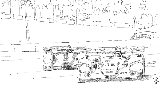 Stefan Tell - Illustration - Audi m. Lill-Lövis på Sebring Stefan Tell - Illustration - Audi m. Lill-Lövis på Sebring